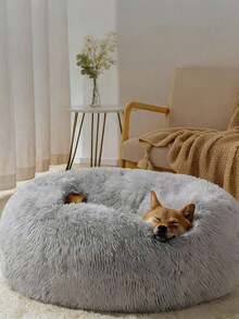 1pc Round Solid Color Plush Pet Bed Soft Cozy Washable Non Slip Deep Sleep Cushion For Small Medium Large Cats Dogs All Seasons Indoor Home Decor Pet Supplies Gift - Dark Grey - View 9