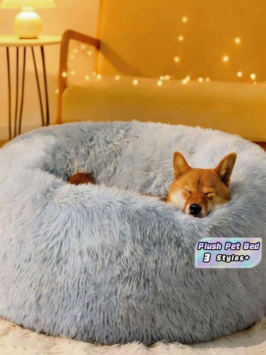 1pc Round Solid Color Plush Pet Bed Soft Cozy Washable Non Slip Deep Sleep Cushion For Small Medium Large Cats Dogs All Seasons Indoor Home Decor Pet Supplies Gift - Dark Grey - View 1