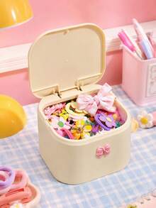 Joivida 1PC Hair Accessory Storage Box, Large Capacity Plastic Organizer Box Decorated With Lovely 3D Bow Ornament, Equipped With Press-Type Flip Lid Design To Block Dust And Keep Small Items Tidy, Offers Ample Inner Space To Store Hair Clips, Hair Ties - Multicolor - View 9