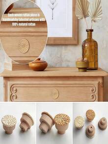 12 Pieces Natural Rattan Round Cabinet Knobs Wooden Drawer Pulls Handles Brown Finish For Kitchen Living Room Bedroom Wardrobe Furniture Decor - multicolor - View 6