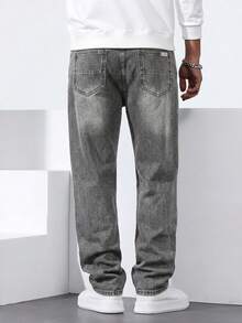 QuarKem Men's Washed Grey Denim Jeans Casual Versatile Slim Fit Long Pants - Grey - View 2