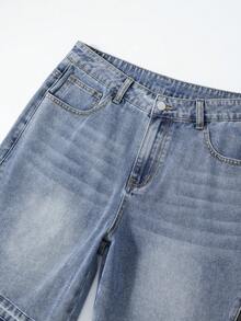 ROMWE MEN Essentials Spring/Summer Casual Men'S Contrast Color Pocket Casual Versatile Denim Shorts - Blue - View 4