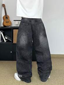 STEELVANCE Celana Jeans Denim Kasual Gaya Jalanan Retro Serbaguna dengan Desain Kumis Kucing dan Rhinestone, Potongan Longgar, Lurus, dan Lebar (Tidak Termasuk Sabuk atau Aksesoris) - Hitam - View 7