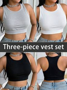 Velisys Velisys Women's Plus Size Solid Color Daily Fitness Tropical Sports Tank Top Gym Grey White Black Summer - Multicolor - View 1