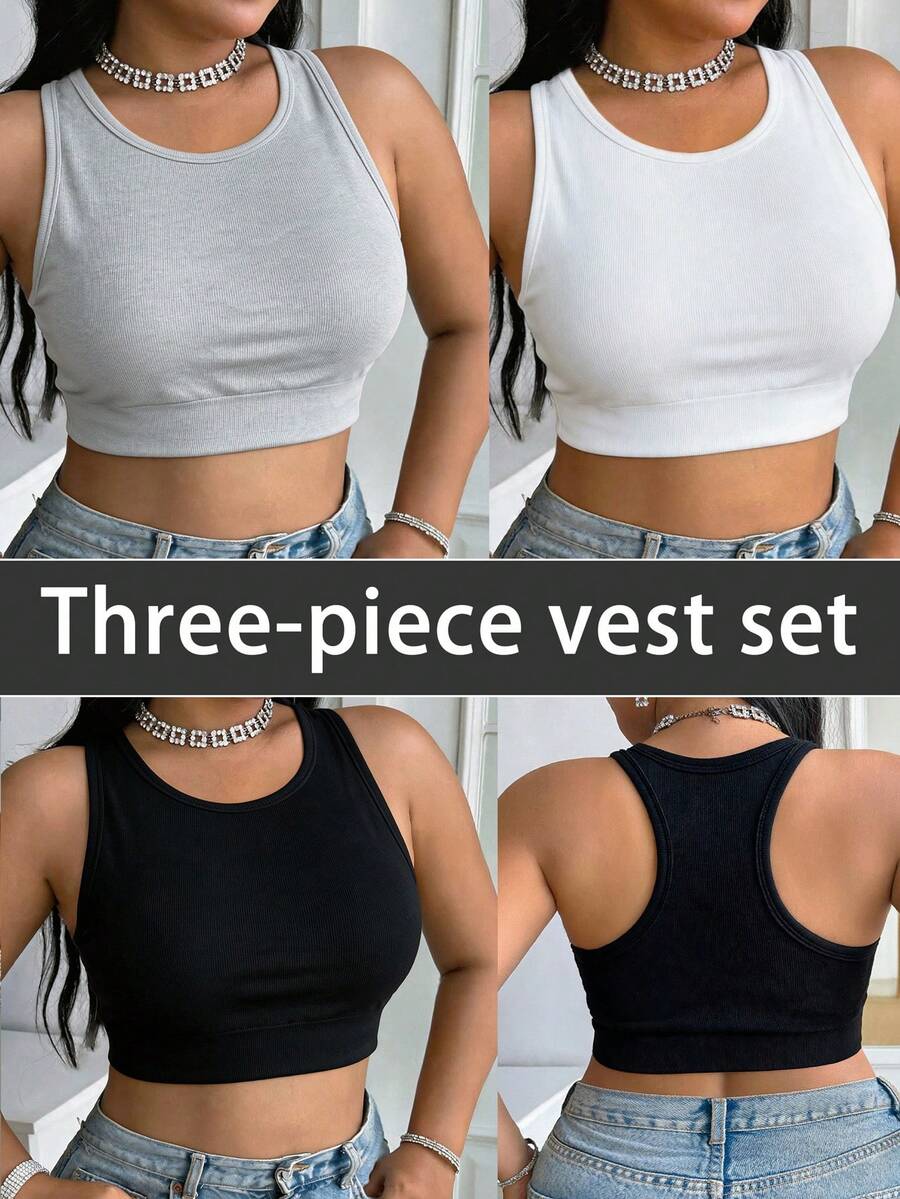 Velisys Velisys Women's Plus Size Solid Color Daily Fitness Tropical Sports Tank Top Gym Grey White Black Summer - Multicolor - View 1