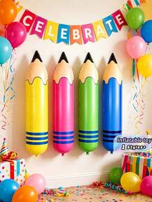 5pcs Large Colored Pencil Shaped Aluminum Foil Balloons, Cartoon Pencil Shaped Giant Inflatable Decorations, 27.5-Inch Fluorescent PVC Crayons, Hanging Pencils For School Opening Ceremony Decoration - Multicolor - View 1