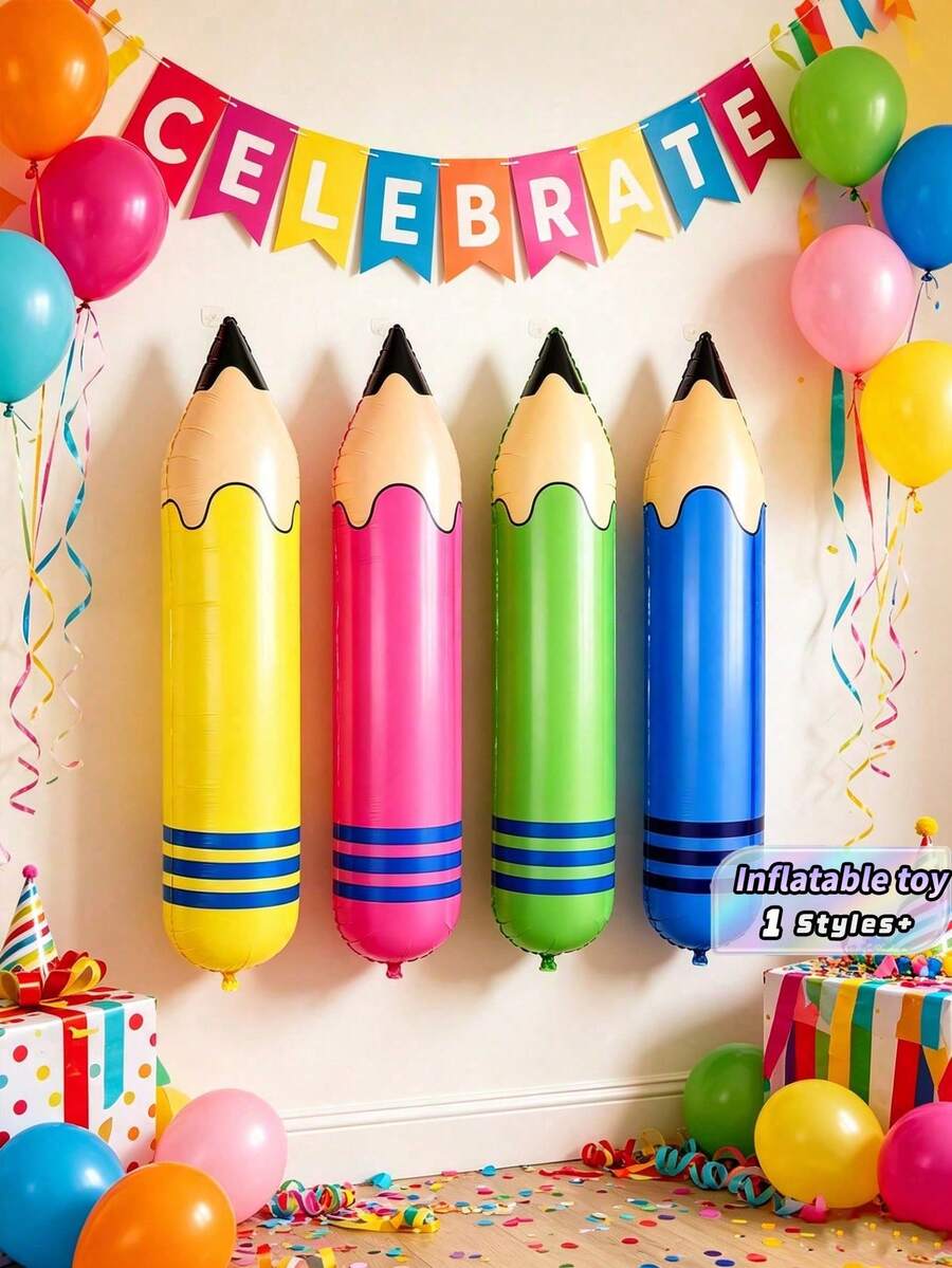 5pcs Large Colored Pencil Shaped Aluminum Foil Balloons, Cartoon Pencil Shaped Giant Inflatable Decorations, 27.5-Inch Fluorescent PVC Crayons, Hanging Pencils For School Opening Ceremony Decoration - Multicolor - View 1