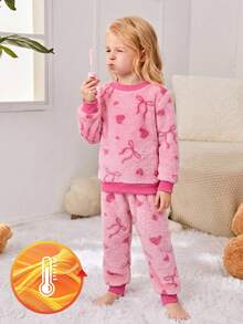 SHEIN Girls Gray Fairy Pattern Comfortable Long Pants & Long Sleeve 2 Pieces Set, Autumn/Winter Loungewear - Pink - View 4