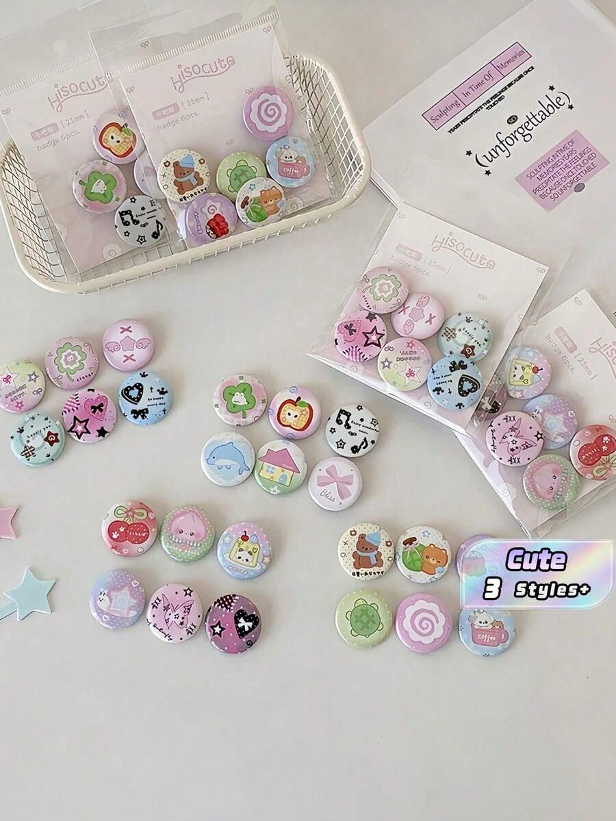Zazumi 6 Buah Lencana Bergambar Kartun Lucu, Dengan Aksesori Peniti, Pin Kerah Bulat, Dekorasi Tas dan Buku Catatan untuk Pengguna Muda, Aksesori Tas Penting, Pin Dekoratif Koleksi yang Wajib Dimiliki - Beraneka warna - View 1