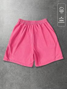 ROMWE MEN Essentials Pantalones cortos casuales sueltos con cordón y bolsillos para hombres - Rosa Fucsia - Ver 2