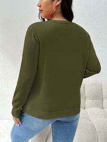 CosyJoli Women's Plus Size Solid Color Basic Cardigan, Casual Loose Button-Up Long Sleeve Top In Fall/Winter - Green - View 11