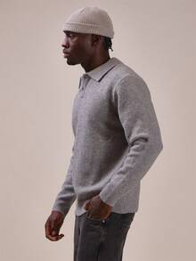 Musero Realxed Fit Polo Collar Knit Jumper Short Button Placket Textured Knit Core Knit Essentials - Grey - View 3