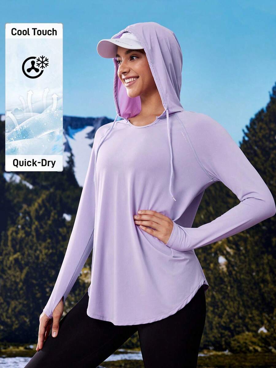 In My Nature Women's Hooded Long Sleeve Curved Hem Athletic Sweatshirt Lightweight Outdoor Workout Top All Season