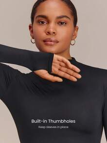GLOWMODE Seamless Ultra-Soft Find Your Glow Mock Neck Long Sleeve With Non-See-Through Design Daily Casual - Black - View 5