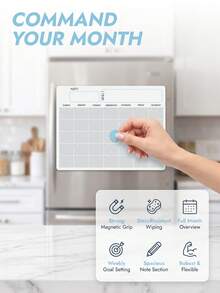 Haus Hana 1Pc/2Pcs Magnetic Fridge Monthly Calendar Board, Soft Dry Erase Rubber Magnet Material, Grid Monthly Layout Reusable Writable Planner For Refrigerator Household Schedule Reminder, Gift For Family Household Managers Holiday Present - Multicolor - View 13