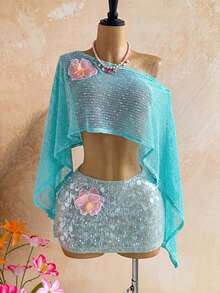Ure Wave Women's Summer Casual Vacation Versatile Everyday Outing Western Music Festival 3D Three-Dimensional - Mint Green - View 5