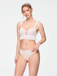 Bonmuse Conjunto de lencería de encaje para mujer 2 piezas - Blanco - Ver 4