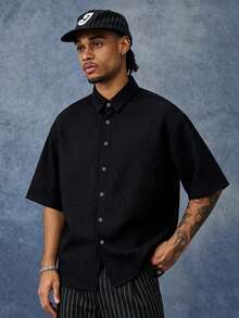 PAVTROS Men's Solid Color Single-Breasted Casual Versatile Daily Wear Shirt - Black - View 3