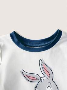 LOONEY TUNES X SHEIN 男嬰圓領字母卡通印花短袖上衣與短褲休閒日常居家睡衣套裝 - 彩色 - 查看 3