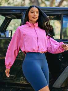 Levarali Women's Plus Size Long Sleeve Zip Front Casual Sports Jacket Fall - Hot Pink - View 6