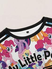 My Little Pony X SHEIN 大尺碼卡通印花短袖T恤 - 白色 - 查看 4