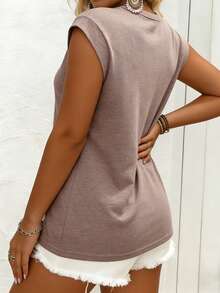 EMERY ROSE Plus Size Women Casual Minimalist Batwing Sleeve Round Neck T-Shirt, Suitable For Spring/Summer - Dusty Pink - View 2