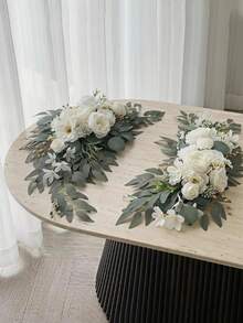 Cirelle 2pcs Artificial White Rose Wedding Arch Flowers Swag, Faux Silk Floral Swag Kit With Eucalyptus Leaves & Berries For Ceremony Arch, Reception, Door & Backdrop Decor - Multicolor - View 4