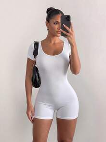 Dewbera Dewbera Sports One-Piece White Long-Sleeved Shorts Style, Casual Fitness Wear - White - View 6