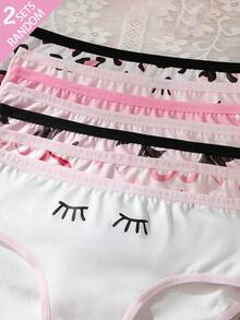 2 Sets Random, Girls Children Heart Winking Eye Bow Leopard Print Series Cute Sweet Minimalist Contrast Color Basic Camisole Triangle Set - Multicolor - View 4