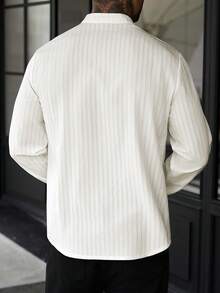 Manfinity CasualCool 男士成熟度假風亞麻混紡長袖襯衫，亞麻度假穿著，秋季，老錢風 - 白色 - 查看 2