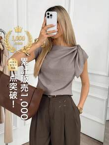 Easowa 女款肩帶蝴蝶結無袖上衣，仿亞麻面料，休閒法式隨性優雅，適合早午餐、教師節、辦公室夏季襯衫，灰褐色 - 駝色 - 查看 8