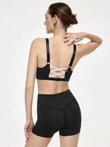 Bralution 2pcs Black Front Zipper Backless Criss-Cross Padded Shaping Easy On/Off Sports Bra Set For Women - Black - View 3