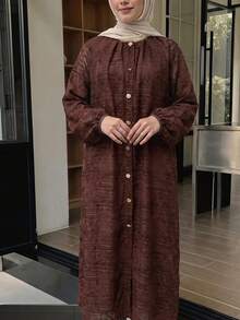 Solavon Women's Elegant Solid Color Cut-Out Long Dress - Coffee Brown - View 4
