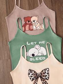 Snug Zone 3pcs/Set Cartoon Print Cami Top And Shorts Pajama Set Summer Sleep Wear Sets Cami Sets - Multicolor - View 4