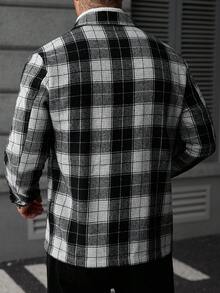 Manfinity Homme 男士休閒時尚黑白格紋百搭優雅羊毛 - 黑與白 - 查看 2