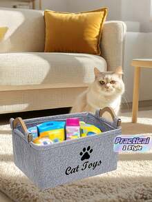Large Capacity Cat/Dog Toy Storage Basket, With Paw Print And Cat Paw Design - Storage Box, Suitable For Storing Cat Toys - Multicolor - View 1