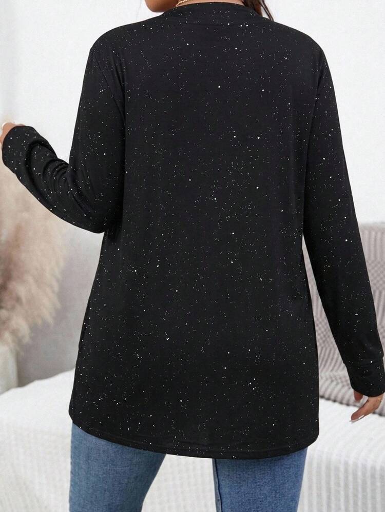 Shapeblank Plus Size Glitter Casual Jacket For Holiday Party Outfit - Black - View 2