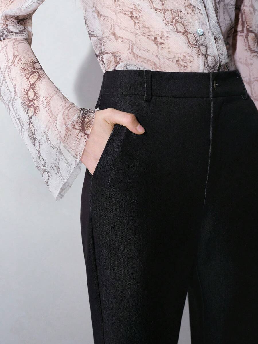 MOTF PREMIUM WOMEN'S SOLID COLOR ELASTIC WAIST FLARE PANTS - Black - View 2