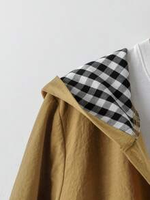 Linhara Women's Plus Size Hooded Hem Cinch Design Jacket, Casual Outdoor Wear, Autumn/Winter - Brown - View 3