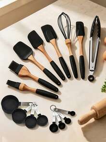 Haus Hana Silicone Baking Set Silicone Scraper 10-Piece Integrated Oil Brush Cake Cream Spatula Set Cake Spatula - Black - View 1