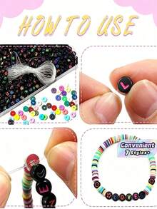 1000 Buah Per Kemasan - Manik-Manik Huruf Akrilik Hitam, 4x7 Mm - Dekorasi Rangkaian Huruf A sampai Z, Cocok untuk Gelang, Kalung, Gantungan Kunci, dan Perhiasan Buatan Sendiri. - MultiWarna - View 1