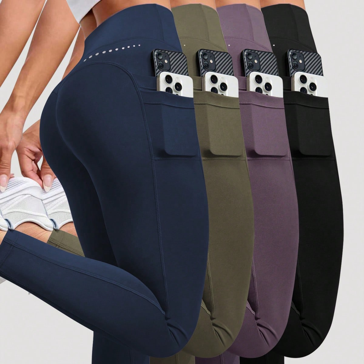 2 pezzi/Set Leggings regolari/Stile base/Blu navy+Verde militare+Viola+Nero/Leggings sportivi/Fitness/Yoga