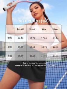 CourtClass Spring/Summer Plus Size Women's Sports Skirt, Black Loose A-Line Regular Waist With Slit Hem, Built-In Shorts And Pockets, Suitable For Casual Wear, Running, Yoga, Gym, Tennis, Golf - Black - View 7