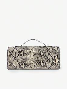 MUSERA 女款時尚簡約百搭經典蛇紋人造皮革金色扣環手提包，適用約會、日常、下午茶、派對、宴會 - 蛇紋卡其 - 查看 6