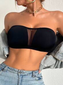 Barelissa 3pcs Bra Tanpa Tali Warna Hitam dengan Motif Jala dan Patchwork untuk Wanita - Hitam - View 7
