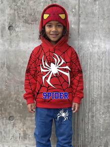 Setelan 2 Potong Hoodie Lengan Panjang Longgar Minimalis Kasual untuk Anak Laki-Laki, Cocok untuk Musim Gugur/Dingin - MultiWarna - View 3