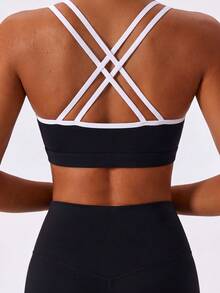 Sweetra 2pcs Seamless High Elasticity Printed Sports Tank Top With Criss-Cross Back Strap Design, Gym Wear - Black - View 7