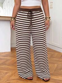 Muchica Brown Casual 90s Plus Size Women's Pants Vacation Autumn Lounge Lounge - Multicolor - View 5