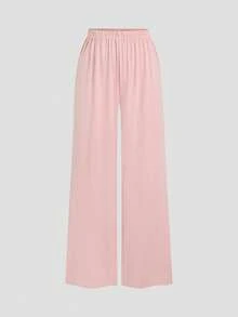 Sweetra Women's Casual Cute Knit 2-Piece Set, Fashion Sexy Lace Patchwork Floral Knit Dusty Pink Long Sleeve T-Shirt And Elastic Knit Pants Lounge Autumn - Baby Pink - View 5