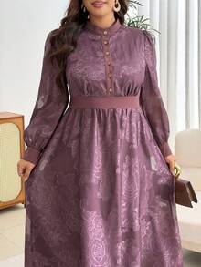 Modelyn Plus Size Elegant Commuter Floral Cut Dress - Purple - View 5